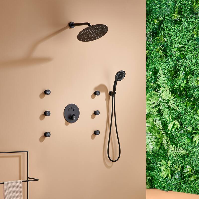 CASAINC Thermostatic Shower Faucet Shower System with 6 Body Jet