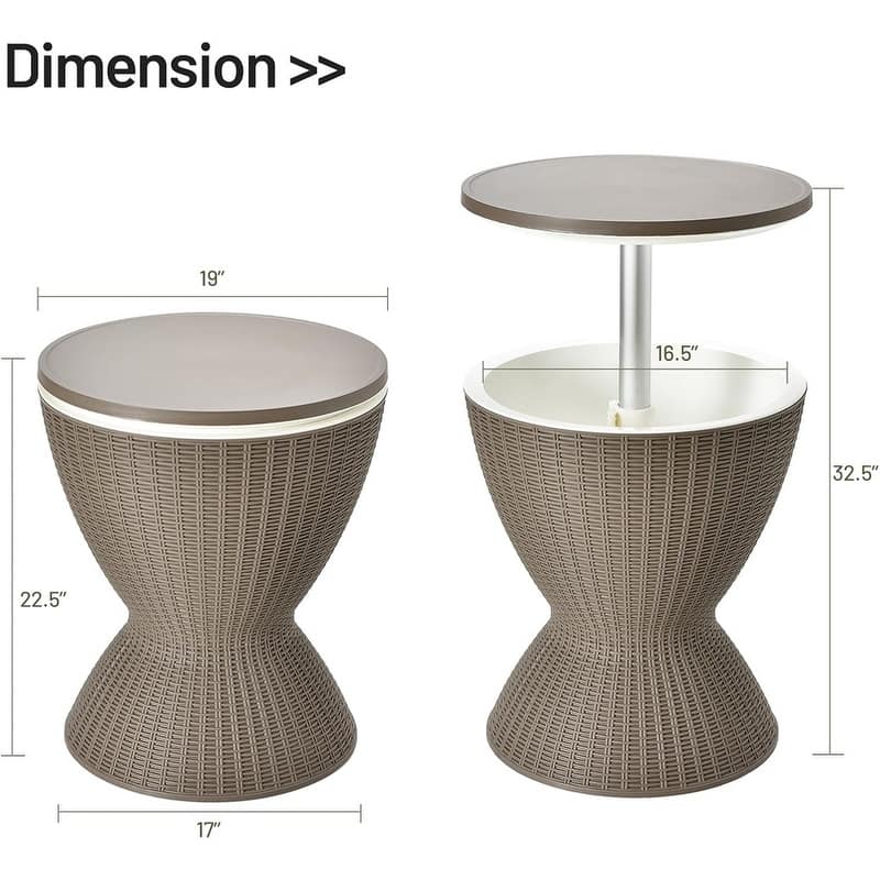 30L Slim Waist Ice Cooler with Convertible Cocktail Table Lid-Rattan-Look Stainless Steel, 8-Gallon Capacity - 30L/8GAL