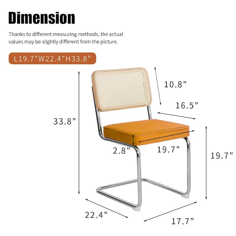 Dining Chairs Set of 2, Velvet Rattan Side Accent Chairs with Chrome Legs, Modern Mid Century Breuer Designed Chairs,