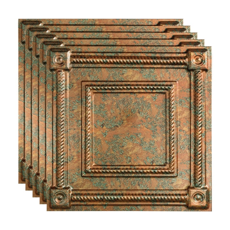 FASÄDE Coffer Decorative Vinyl 2ft x 2ft Lay in Ceiling Panel in Copper Fantasy (5 Pack) - 5 Pack - Copper Fantasy