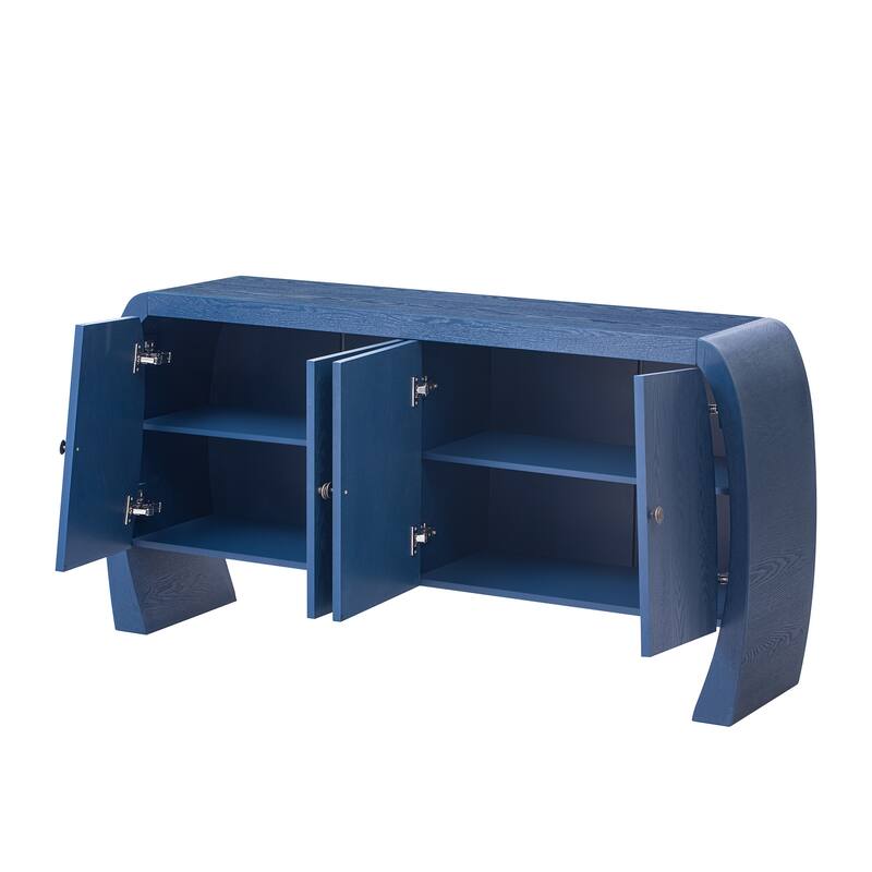 Four-Door Ash Veneer Storage Cabinet with Curved Legs
