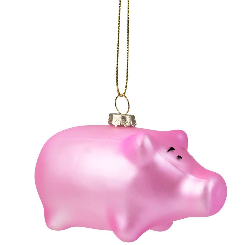 Pink Pig Glass Christmas Ornament - 4"
