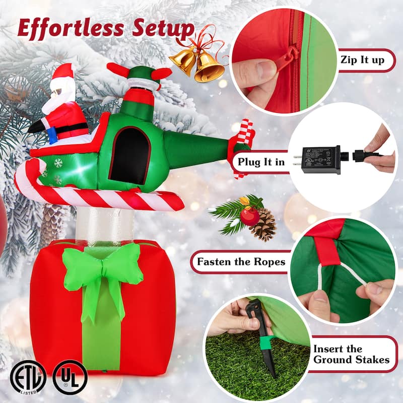 Gymax 6 FT Christmas Inflatables Santa Claus w/ Helicopter on Gift Box