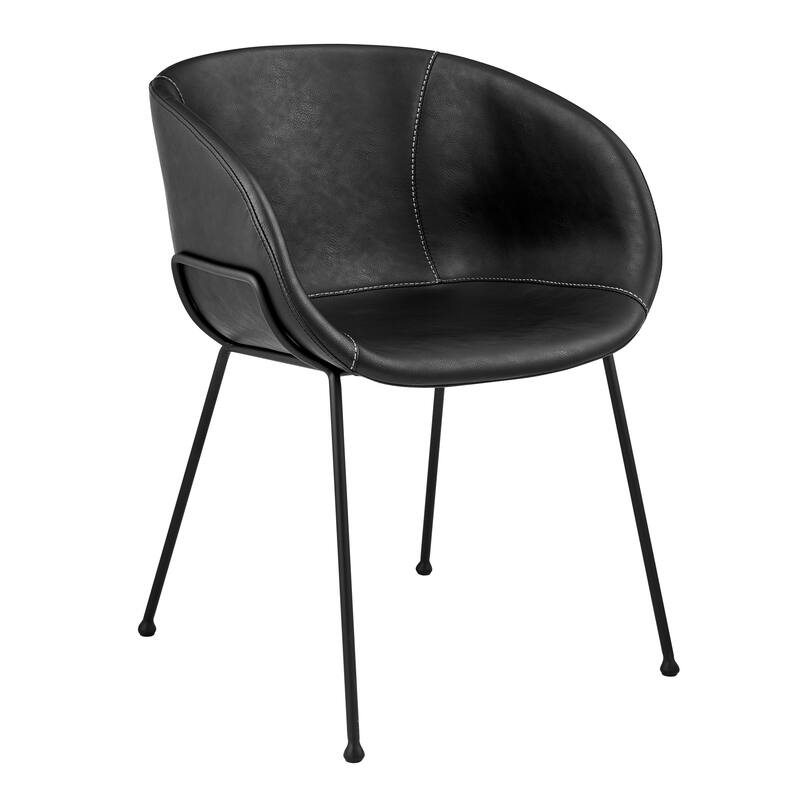 Zach Armchair in Black Leatherette with Matte Black Legs - Set of 2