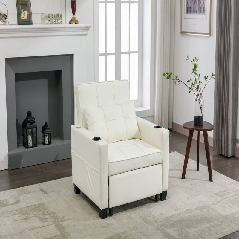 3-in-1 Pull Out Sleeper Chair Beds with USB Ports - White