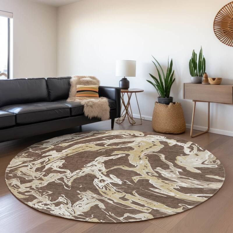 Premium Washable Super Soft Abstract Thrust Mayfield Rug - Brown - 8' x 8'