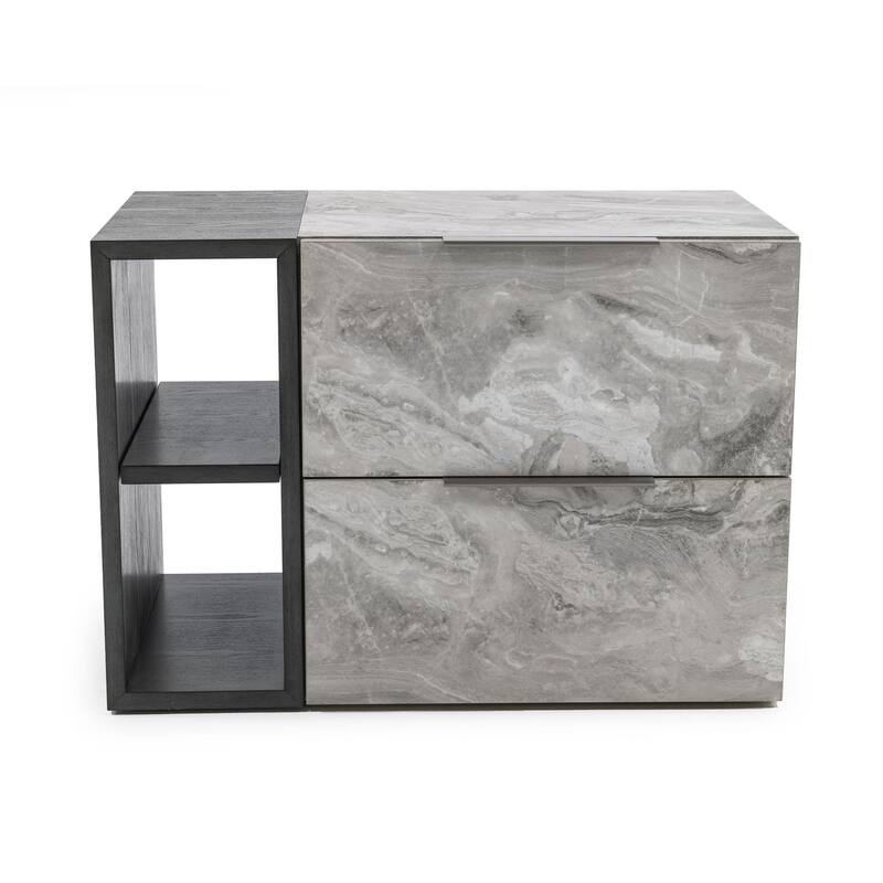 Nova Domus Maranello Modern Grey Wash & Faux Marble Nightstand