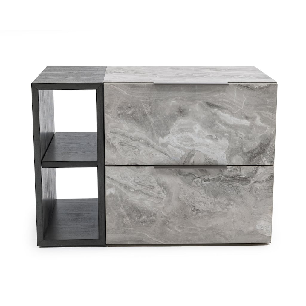 Nova Domus Maranello Modern Grey Wash & Faux Marble Nightstand