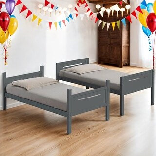Wooden Versatile Twin over Twin Bunk Bed with Built-in Ladder
