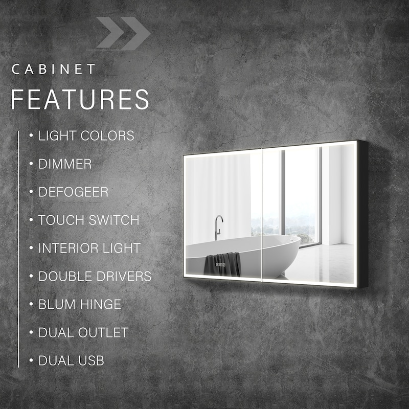 30'' H Recessed Or Surface Wall Mounted LED Mirror Cabinet With Mirror And Adjustable Shelves,Black Frame