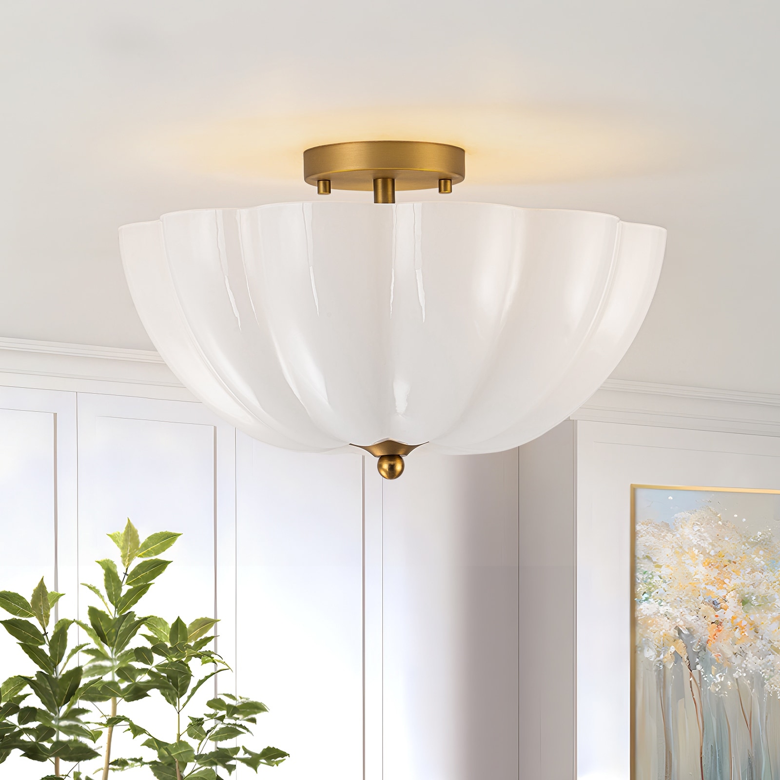 かなでもの　Gold × Glass　Ceiling Light 3 3 Light Glass Ceiling Light Fixture Gold Semi Flush Mount Ceiling