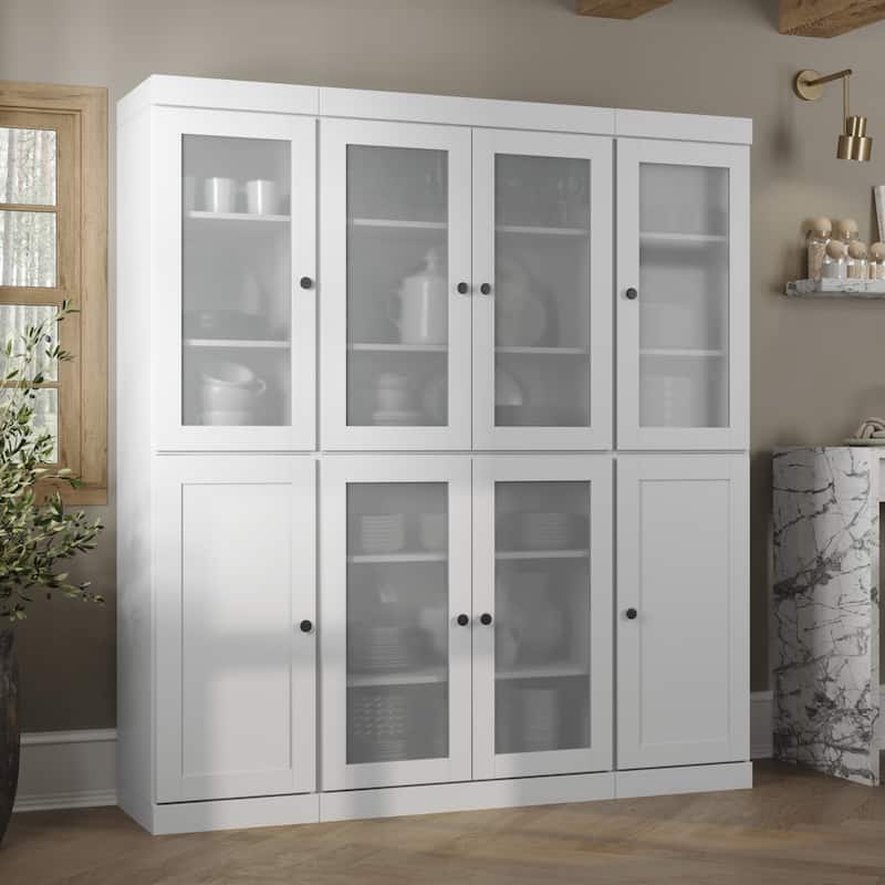 Palace Imports 100% Solid Wood 65" Pantry Cabinet with Frosted Glass, Shaker Doors and Adjustable Shelves - White