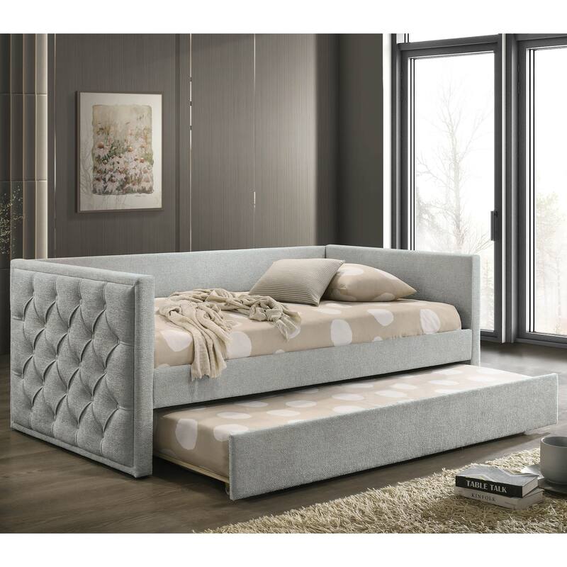 Furniture of America Kota Twin Upholstered Tufted Daybed with Trundle - Grey