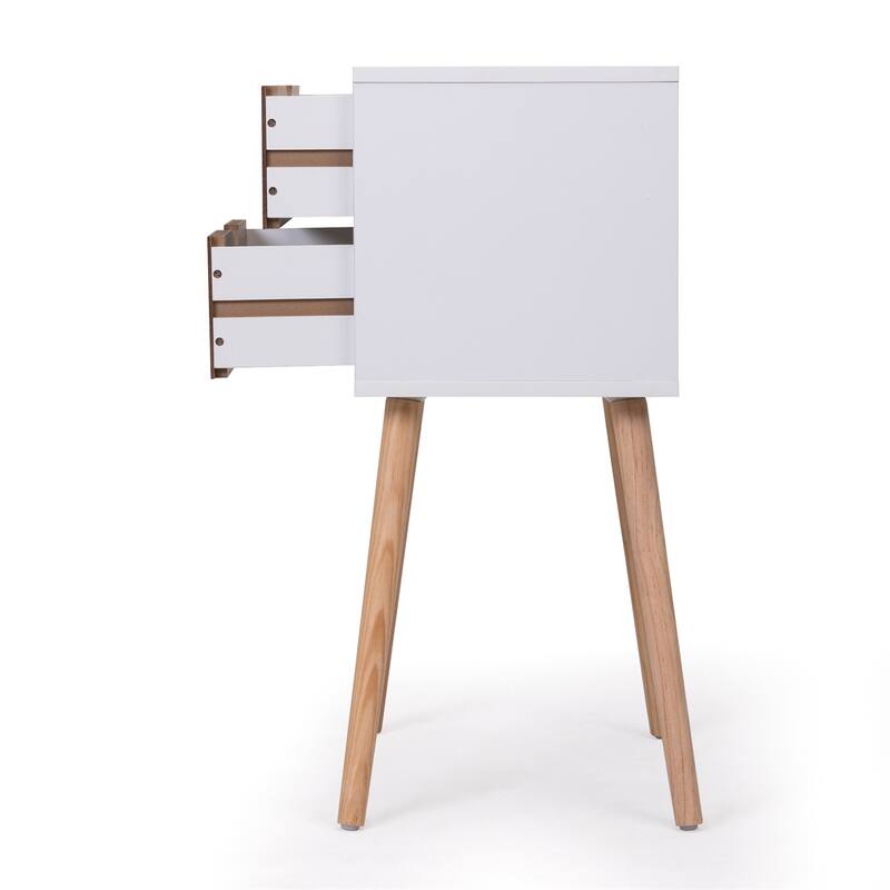 Nightstand w/ 2 Drawers, Bedside Tables w/ Solid Wood Legs and Storage