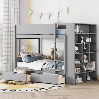 Twin over Twin Wood Bunk Bed with Drawers