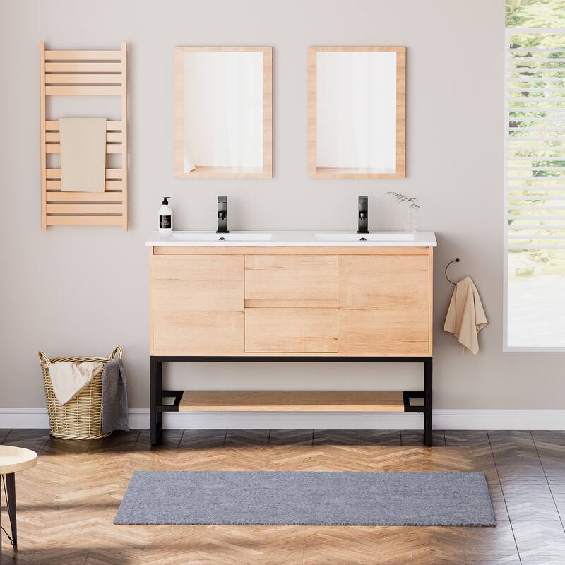Bathroom Vanity Set Under-mount Ceramic Sink Combo Free Standing - 48 in - Natural