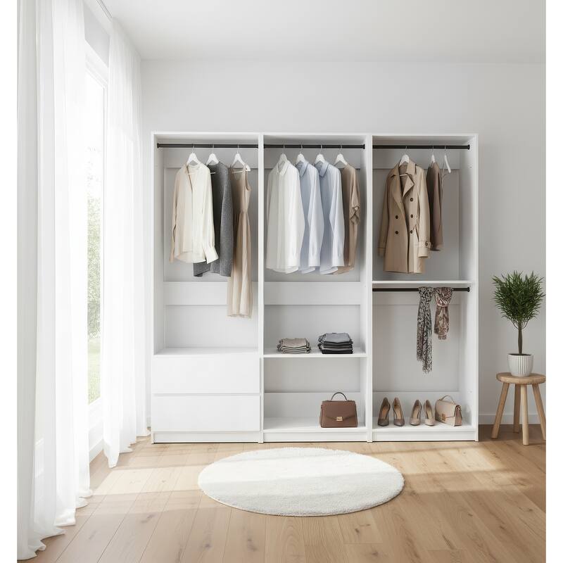 Prosper White Freestanding Walk in Wood Closet System - 94.2"W x 15.7"D x 83" H