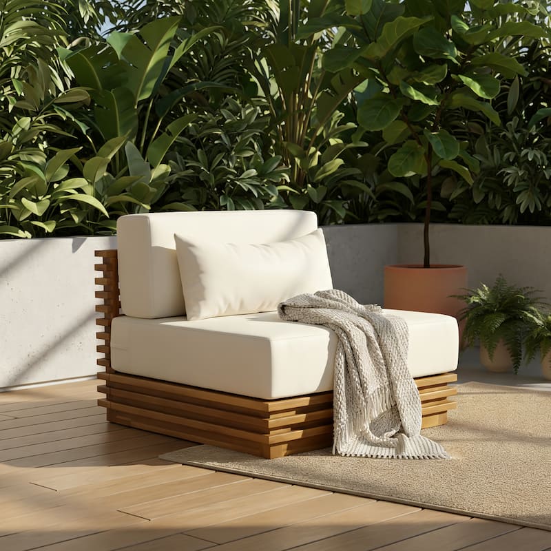 Christopher Knight Home - Outdoor 2-Piece Wood Conversation Set with Cushions and Side Table - Beige+Natural - withoutTable