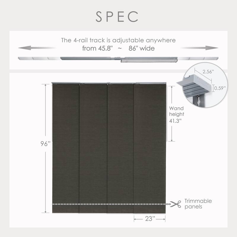 GoDear Design Natural Woven Adjustable Sliding Panel Track Blinds, Vertical Blinds, Timeless Series, 45.8"- 86" W x 96" L