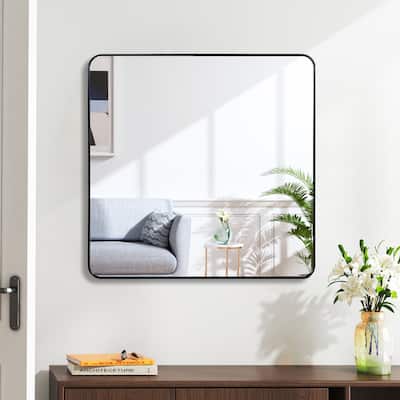 30 in x 30 in Black Metal Framed Square Bathrrom Mirror for Wall