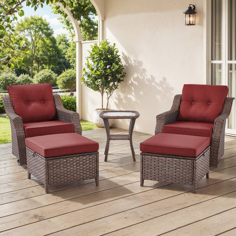 Gymojoy 5-Piece Wicker Patio Furniture Set, 6-Inch Ultra Thick Cushioned 360° Swivel Glider Chairs