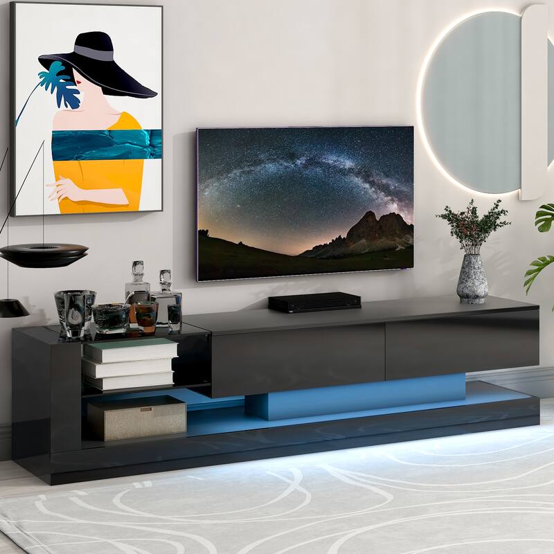 TV Stand with Two Media Storage Cabinets Modern High Gloss ...