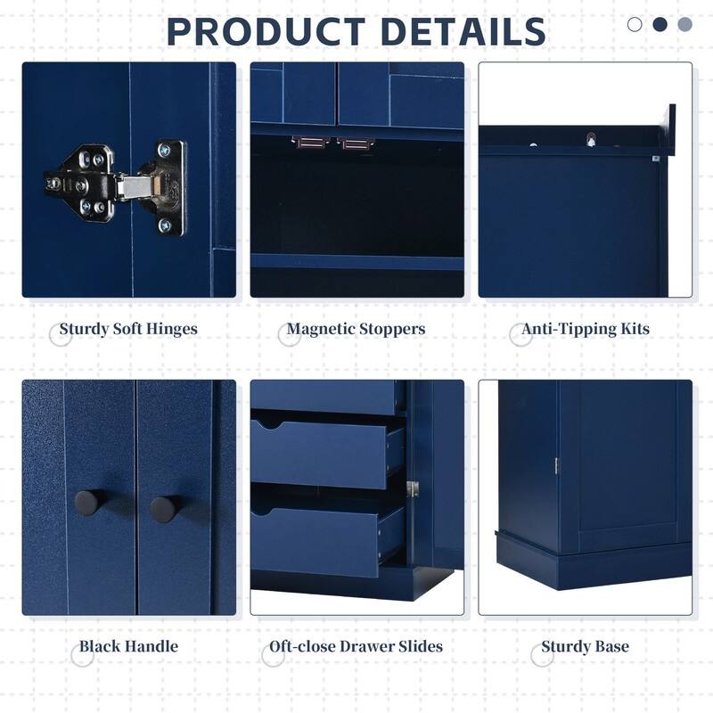 Freestanding 77"Tall Kitchen Pantry with Adjustable Shelves,Door Shelves, Drawers and Wine Racks