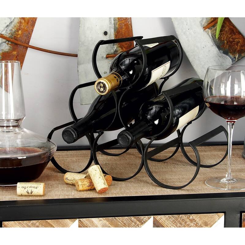 Black Metal Minimalistic 6 Bottle Wine Rack with Curved Holders - Black