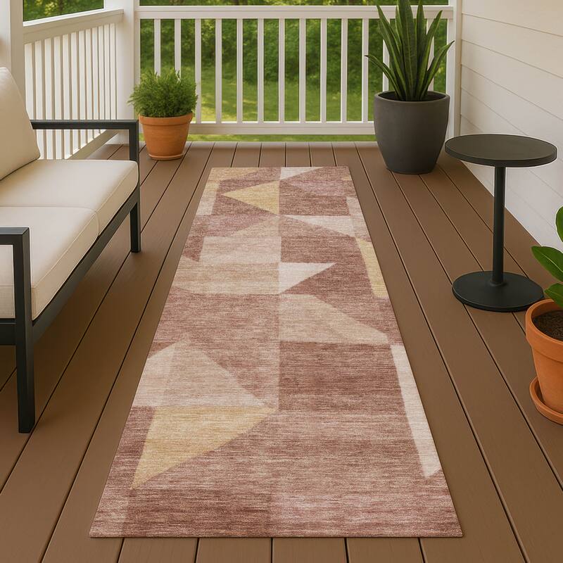 Machine Washable Indoor/ Outdoor Geo Rubi Chantille Rug - Blush - 2'3" x 7'6"