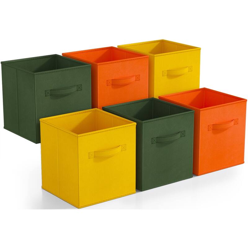 Sorbus Fabric Storage Bins 11" Foldable Cubes Multicolored With Handles For Pantry, Cubbies, Toy And Closet Organization- 6Pk - Multi-Colored