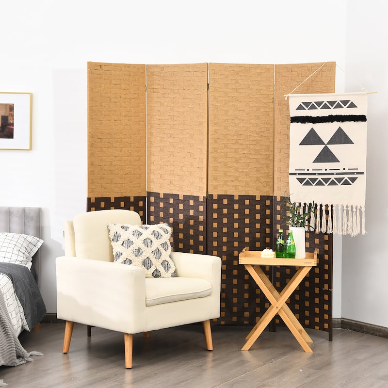 Costway 4 Panel Folding Room Divider Weave Fiber Privacy Partition - See Details