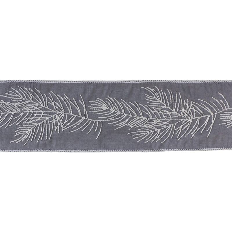 Pine Branch Christmas Wired Craft Ribbon - 4" x 5 Yards - Gray and White