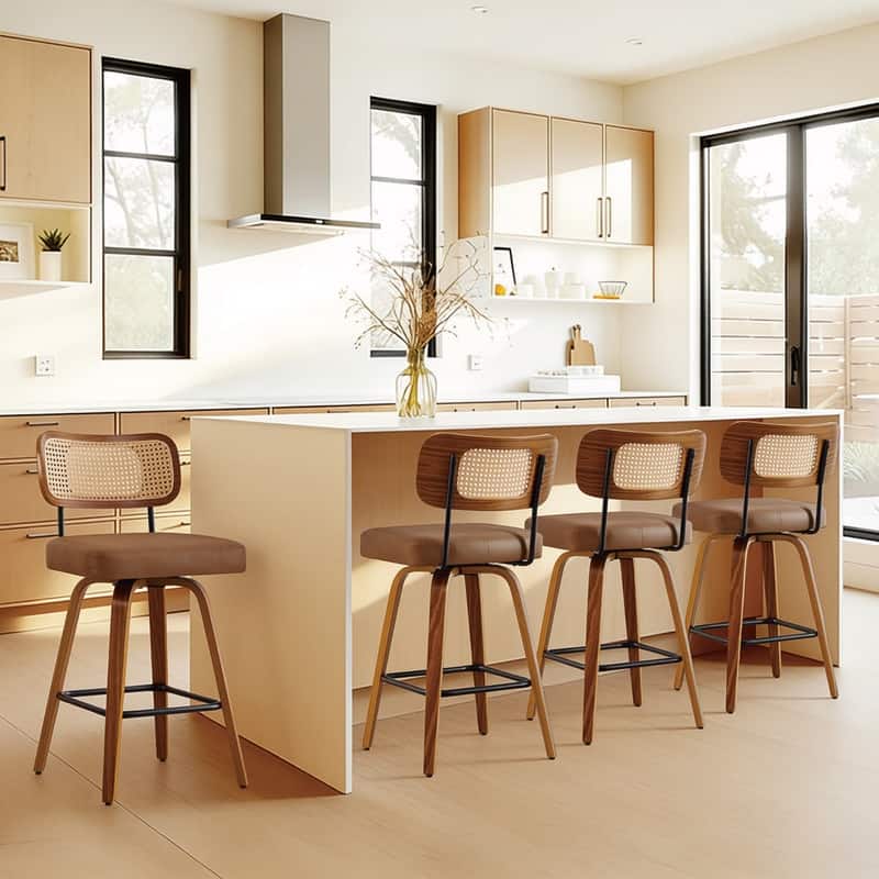 Spruce & Spring 26" Swivel Bar Stool with Bentwood Back or PE Rattan Back