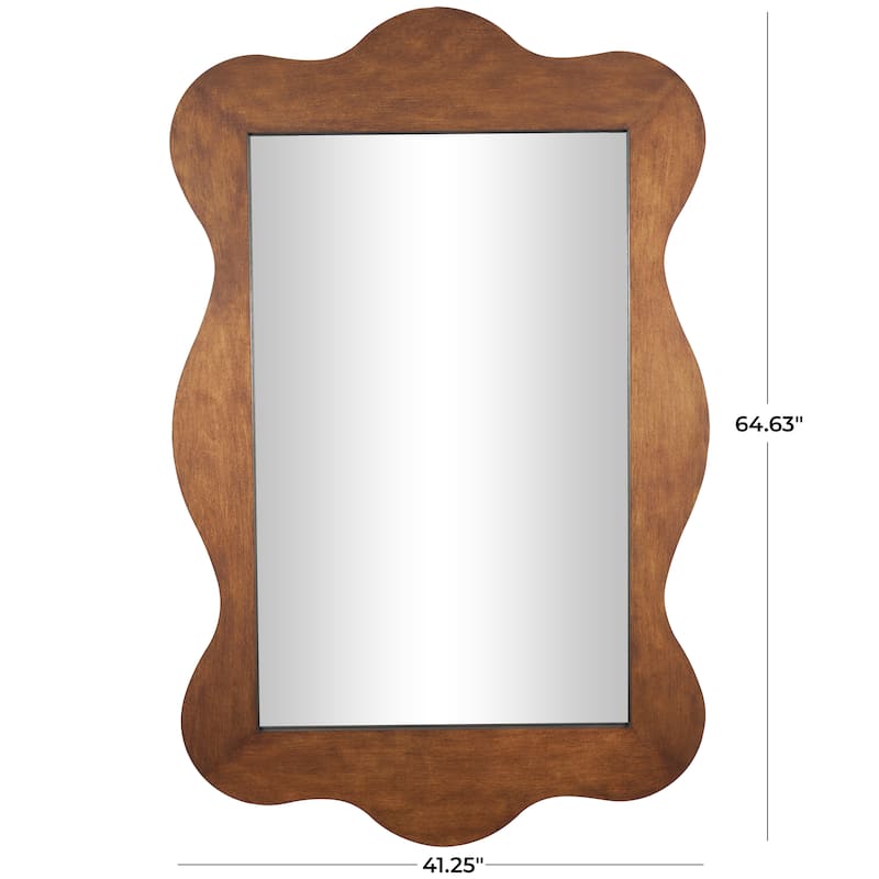 Brown Wooden Room Wall Mirror with Wide Wavy Frame