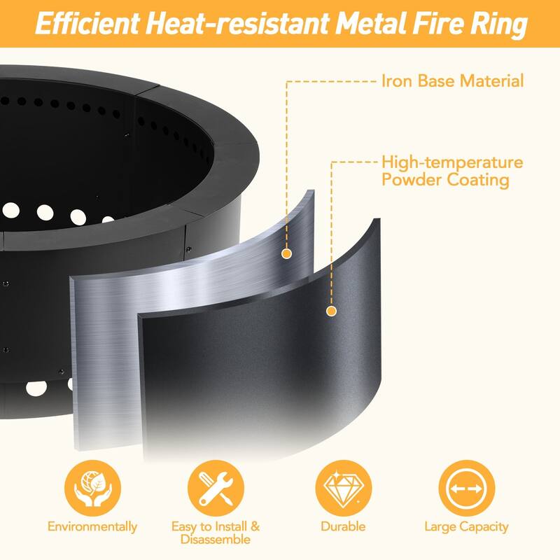 Aoodor Round Smokeless Fire Pit Ring, 36 Inch Double Layer Heavy Duty Metal Fire Pit Insert Liner - N/A
