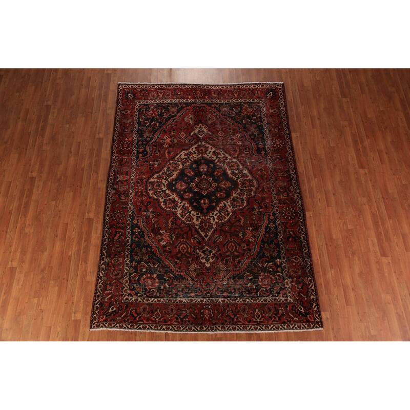 Bakhtiari Persian Vintage Area Rug Hand-Knotted Red Wool Carpet - 6'8" x 9'7"