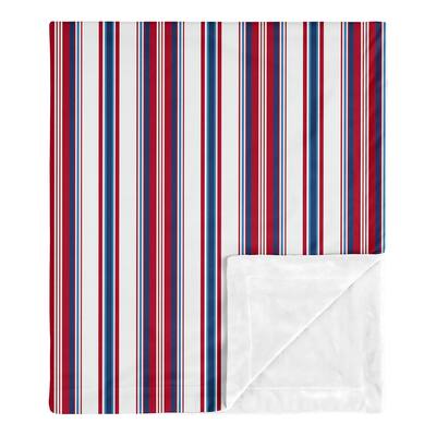Red White and Blue Stripe Collection Boy Baby Receiving Security Swaddle Blanket Sports Americana for Baseball Patch Collection
