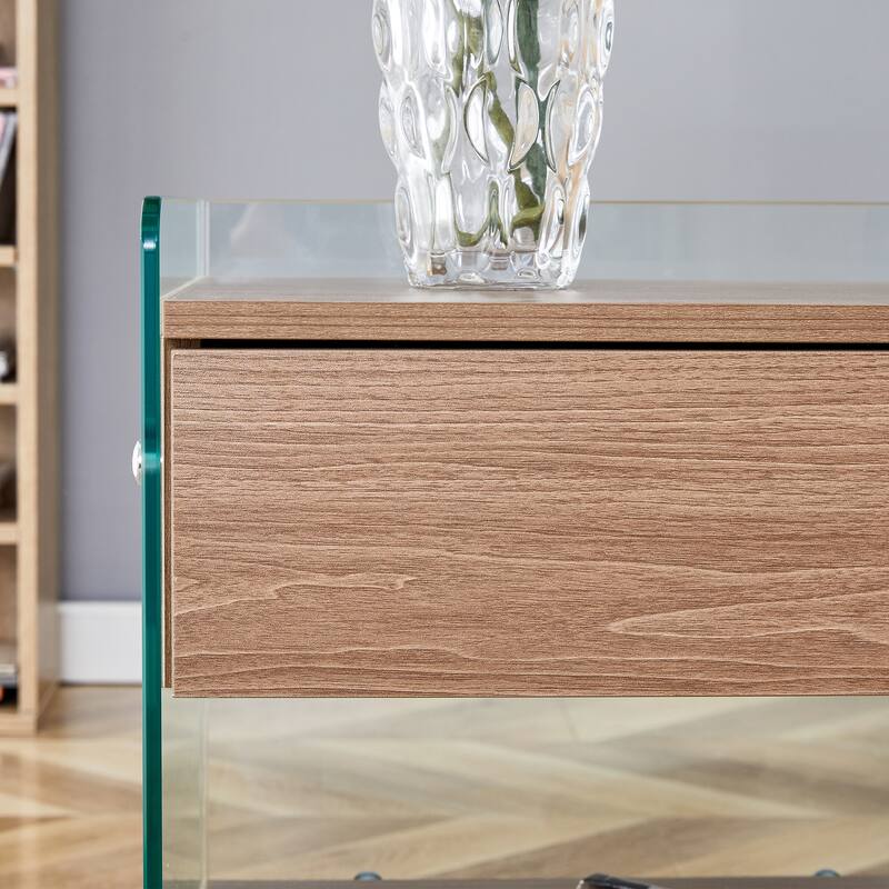 Bedside Table With Drawers With Tempered Glass Legs
