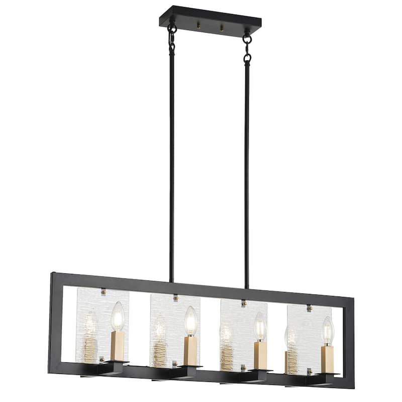 8-Lights Black Finish Dimmable Glass Farmhouse Kitchen Island Lights - 34.6"D×11.8"W×81.8"H (Adjustable)