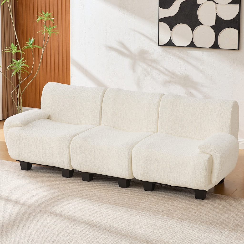 3-Seater Sofa Chenille Upholstered Couch Fully Compressed Design Sofa with Arc-shaped Armrests for Living Room, Apartment