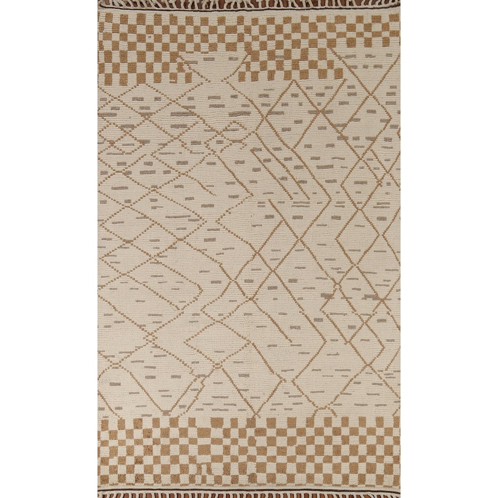 All-Over Moroccan Abstract Area Rug Hand-Knotted Oriental Wool Carpet - 6'2"x 9'10"