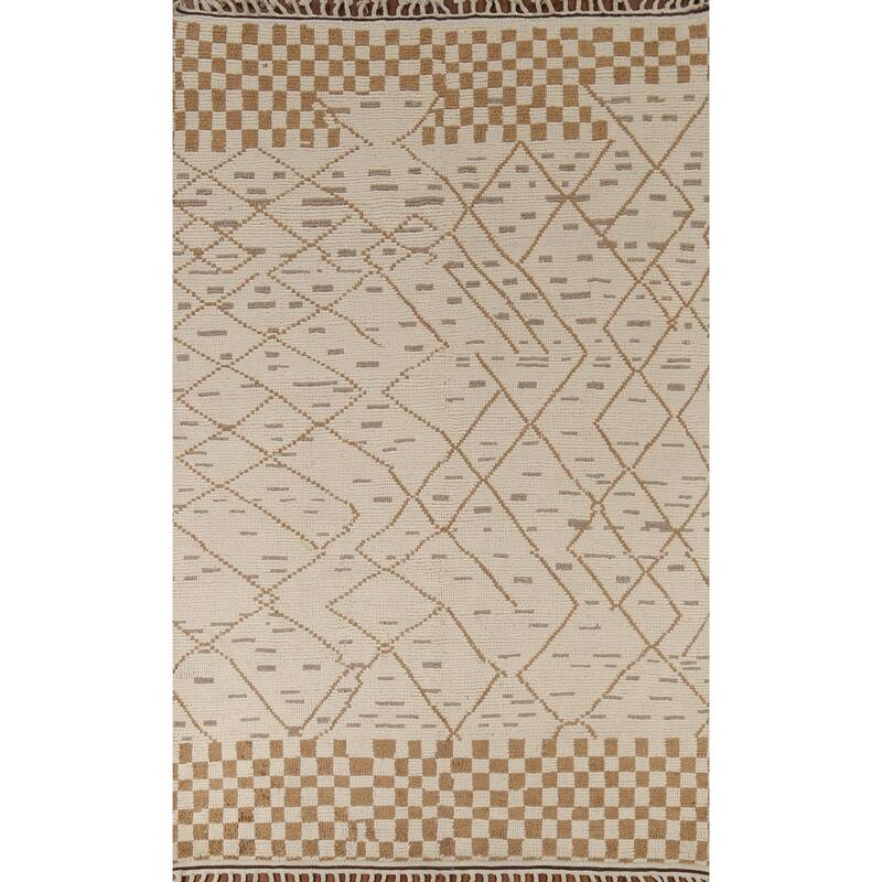 All-Over Moroccan Abstract Area Rug Hand-Knotted Oriental Wool Carpet - 6'2"x 9'10"