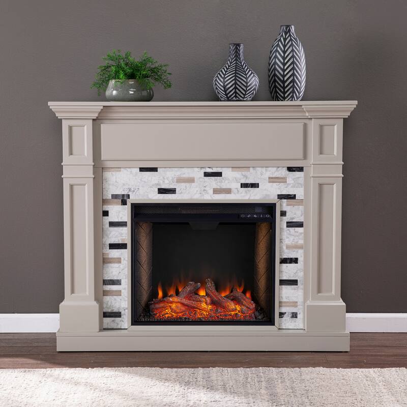 SEI Furniture Birkover Marble Fireplace - 48"W x 15"D x 40"H