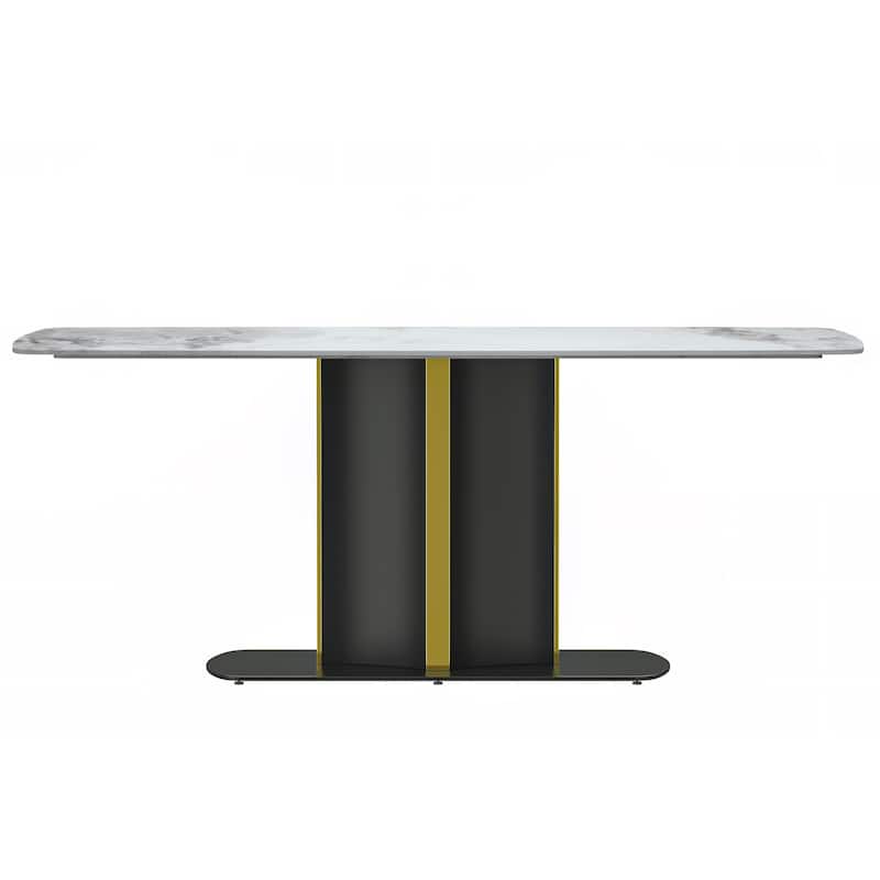Sylva Dining Table Rectangular Tabletop in Gold Pedestal Base