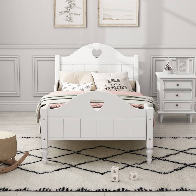 Twin Size Platform Bed with Side Safety Rails, Headboard and Footboard