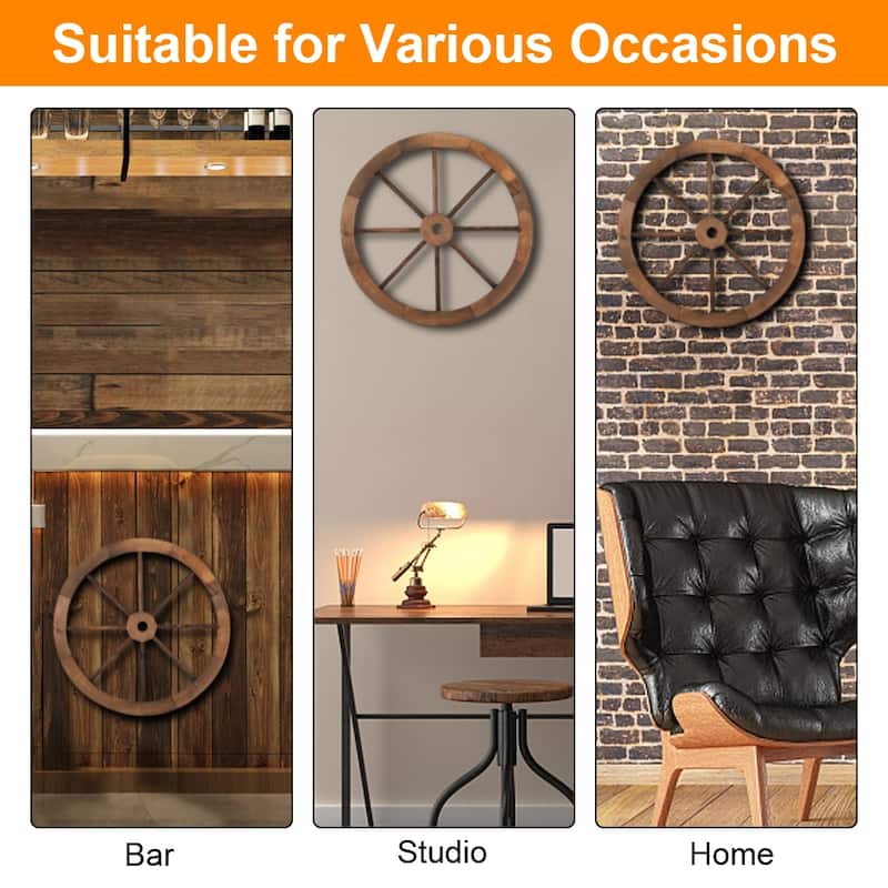 2pcs 30/24-Inch Old Western Style Garden Art Wall Decor Wooden Wagon Wheel