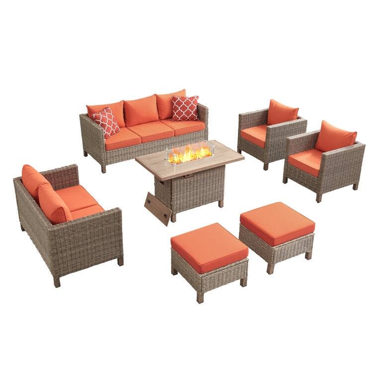 9 - Person Outdoor Wicker Patio Conversation Furniture Set With Fire Pit Table