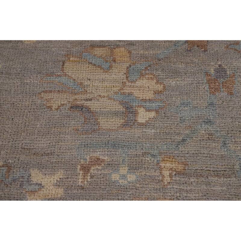 Vegetable Dye Floral Oushak Turkish Rug Hand-Knotted Grey Wool Carpet - 9'4"x 11'8"