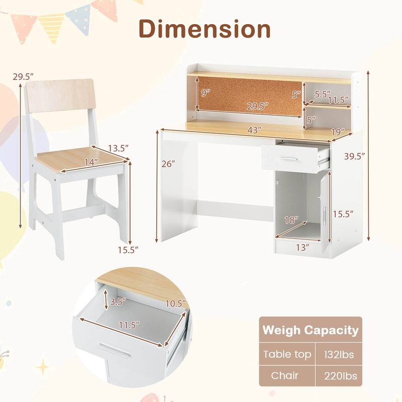 Costway Kids Study Desk and Chair Set Wooden Children Writing Table - See Details