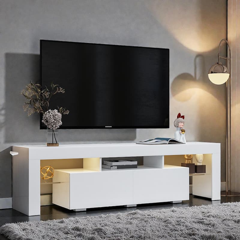 Modern 63" TV Stand with 20-Color LED Lights, Remote Control Media Console for 60-69 Inch TVs